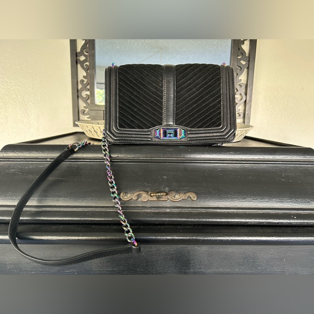Rebecca Minkoff Chevron Quilted Love rainbow oil slick Crossbody